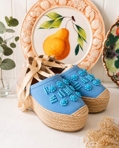 Blue beaded details espadrilles
