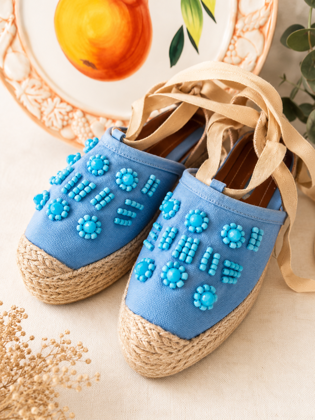 Blue beaded details espadrilles