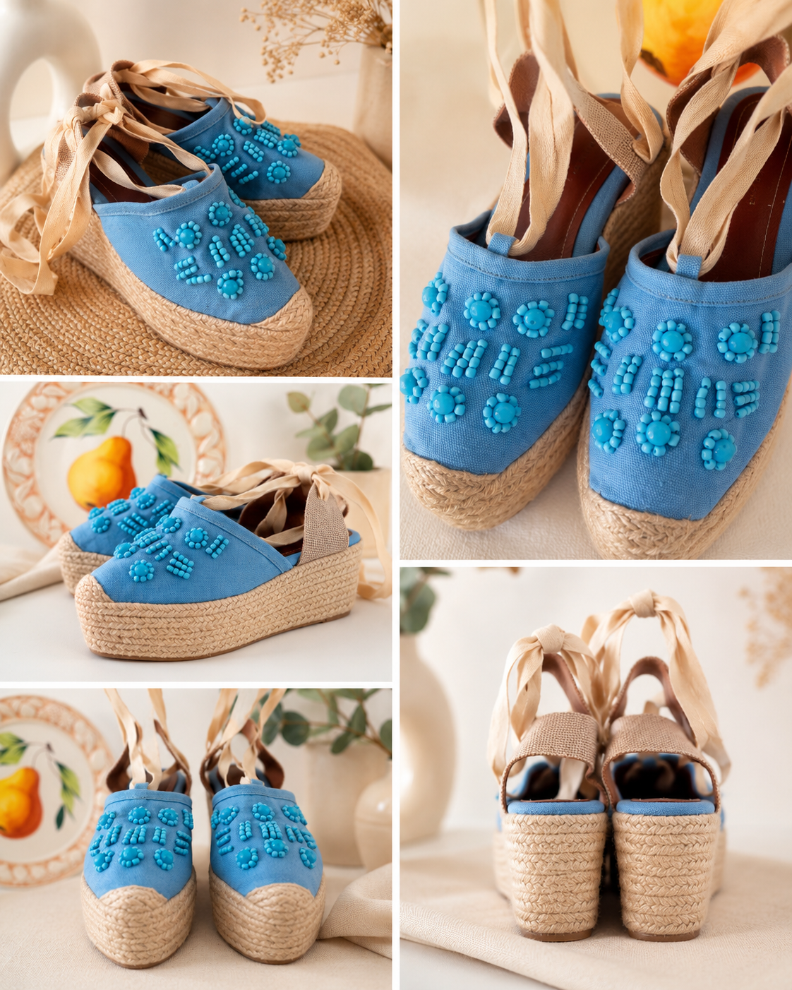 Blue beaded details espadrilles