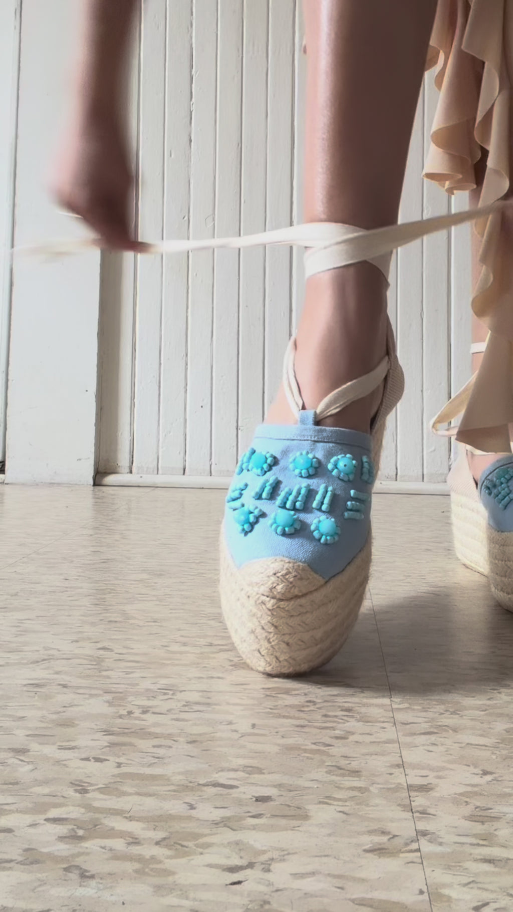 Blue beaded details espadrilles